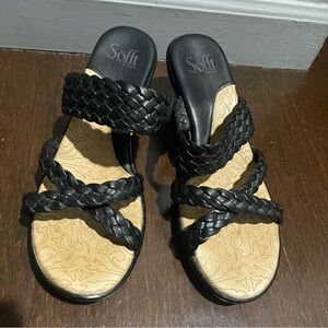 Sofft Women's 7M Black Braided Heels Sandals